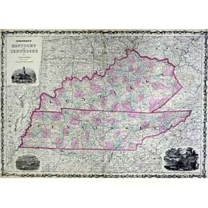    Johnson 1862 Antique Map of Kentucky and Tennessee