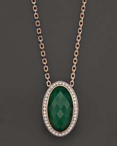 Green Chrome Chalcedony and White Sapphire Pendant Necklace in 14K 