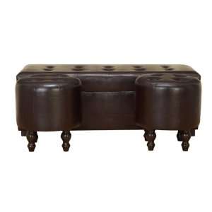   Designer Brown Leather Ottoman Bench + 2 Footstool