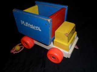 OLD vtg Antique Wooden PLAYSKOOL DUMP TRUCK Pull along toy Collectible 