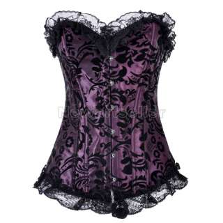 Sexy lace up Purple Steel Corset Bustier G String S XL  