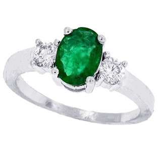 MyTreasurez 1.52ct Three Stone Genuine Emerald Ring with Diamond in 
