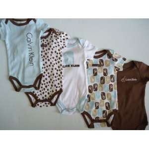   Layette Blue and Brown Giraffe Bodysuits Onesies 5 Pack, 0   3 Months