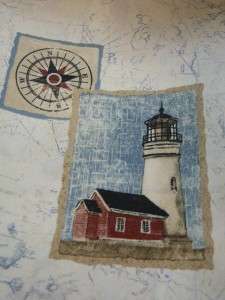 HARBOR COVE Shower Curtain NAUTICAL Lighthouse Sailboat  