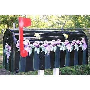  Handpainted Mailbox   Rose buds w/green strips/Black