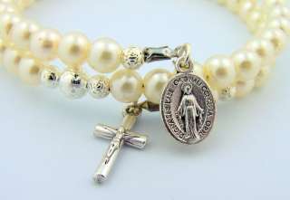 Religious Christian Cross White Pearl Bracelet Jewelry  