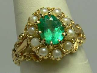 Antique Colombian Emerald & Seed Pearl Ring 1.20cts  