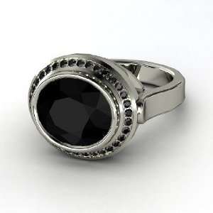  Racetrack Ring, Oval Black Onyx Sterling Silver Ring with 