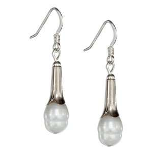  Sterling Silver Bell Top White Fresh Water Pearl Earrings 