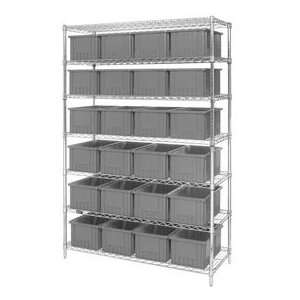  18x48x74 Chrome Wire Shelving With 24 8H Grid Container 
