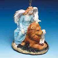 Lion and Lamb with Dove and Angel Statue 3 Inches High Solid Resin 