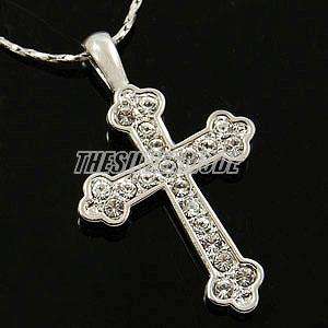 18K White Gold Plated Cross Pendant Necklace 12648  