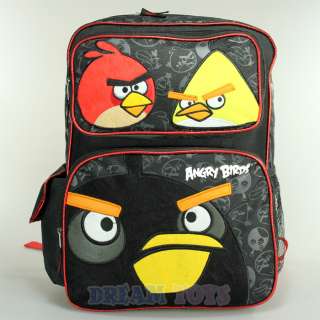 Rovio Angry Birds Fuzzy Red Yellow Black Bird 16 Large Backpack Bag 
