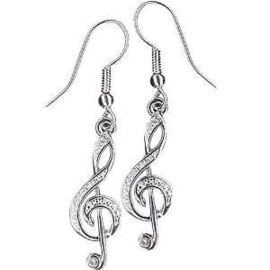  Earrings   G Clef Silvertone w/Stones Musical Instruments