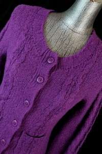 NWT womens purple grape FOSSIL cardigan sweater wool cable knit 