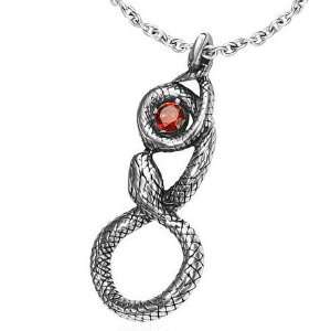   Silver Tone Celtic Infinity Snake Charm Pendant Red Crystals Jewelry
