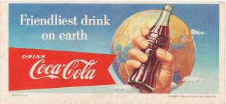 Coca Cola Blotter, 1956, Friendliest Drink on Earth  