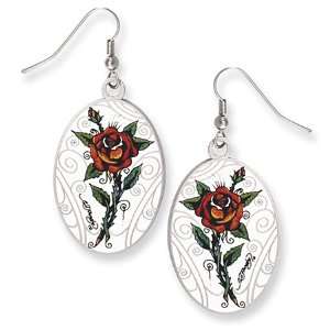  Ed Hardy Oval Rose Earrings/Mixed Metal Jewelry