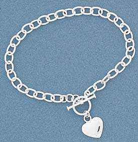   heart info sterling silver rolo style charm bracelet w heart mat l 925