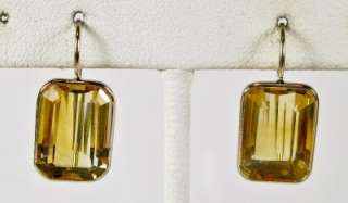   Gold 10.76ctw Emerald Cut Genuine Citrine Bezel Earrings 3.6g  