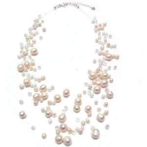  4 Strand Fishing Wire Necklace   White Pearl Jewelry