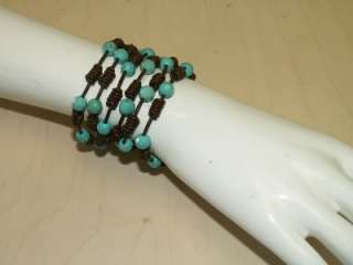 NEW CHAN LUU FACETED TURQUOISE BEADS~LEATHER STRAP WRAP BRACELET 