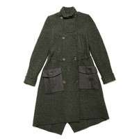  Military Green Faded Dye Fleece Wool Utility Trench Coat Size 4  