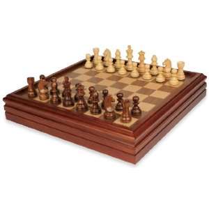 German Knight in Golden Rosewood with Chess & Backgammon Case   3.25 