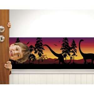  Dinosaur Silhouettes Red/Violet Mural Style Border