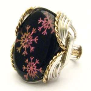 Wire Wrap Pink Snowflake Silver / 14kt Gold Filled Ring  