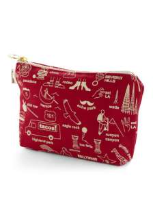 On the Map Travel Pouch in LA   Red, White, Novelty Print, Travel
