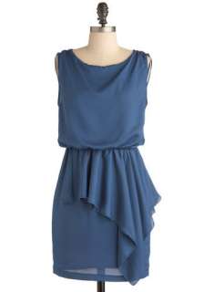 Goddess of the Office Dress   Blue, Solid, Ruffles, Party, Casual 