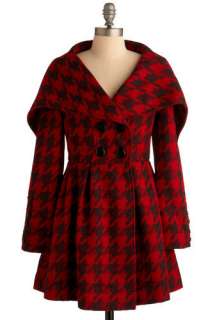 Houndstooth of the Baskervilles Coat by Knitted Dove   Red, Black 