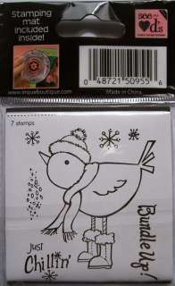 Just Chilling Bird Winter Christmas unmonted Rubber Stamps Inque 