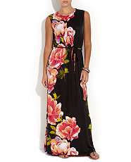 Black Pattern (Black) Floral Print Slinky Maxi Dress  255071209  New 
