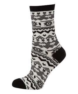 Black Pattern (Black) Black Aztec Pattern Socks  236558409  New Look