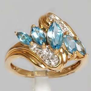  10k Yellow Gold .90 CTW Blue Topaz & Diamond Estate Ring Jewelry