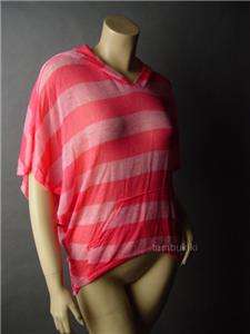   COUTURE Hoodie Striped Stripe Loose Knit Beach Cover Up Top Shirt M
