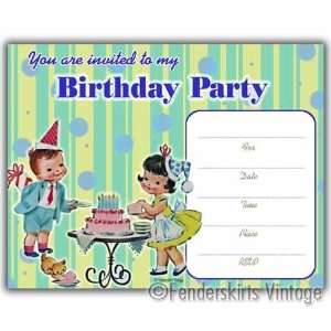    Vintage Kids Retro Stripe Birthday Party Invitations Toys & Games