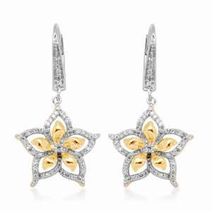  10K White Gold Oval Floral with Yellow Plating Diamond Earring (1/3 
