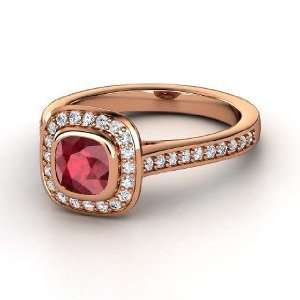   Annabelle Ring, Cushion Ruby 14K Rose Gold Ring with Diamond Jewelry