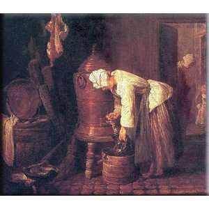 Woman at the Water Cistern 30x26 Streched Canvas Art by Chardin, Jean 