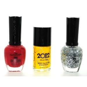   Nail Lacquer Combo Set   Red Silver Glitter