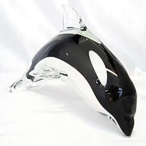 New Hand Blown Glass Orca Killer Whale Paperweight 