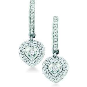   Pave Set Round Diamond Heart Shape Dangle Earrings (3/4 cttw) Jewelry