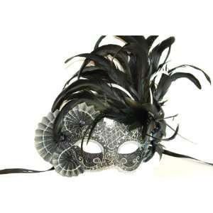  Black & Silver Venetian Feather Mask Mardi Gras Masquerade 