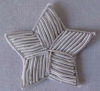 Hand Embroidered, Star Appliques. Silver Bullion  