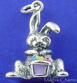 Sterling Silver ENAMEL BUNNY Rabbit EASTER BASKET Charm  