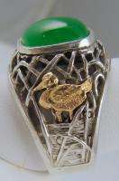 MENS RING ANTIQUE VINTAGE COLLECTIBLE HUNTING DUCK SCENE STERLING 
