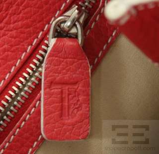 Tods Red Leather & White Topstitched Small Gommini Tote Bag  